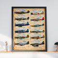 WWII Fighter Aircraft Chart Poster, 12 Iconic Warplanes, Aviation History Art (Physical Print)