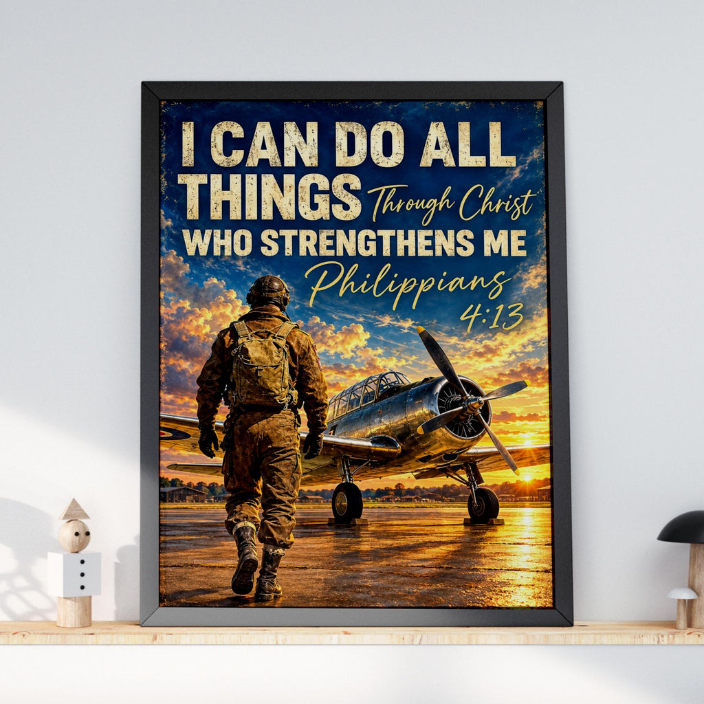 Philippians 4:13 Aviation Poster, Pilot Wall Art, Christian Faith Gift (Printed)