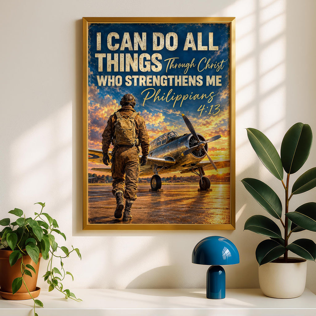Philippians 4:13 Aviation Poster, Pilot Wall Art, Christian Faith Gift (Printed)