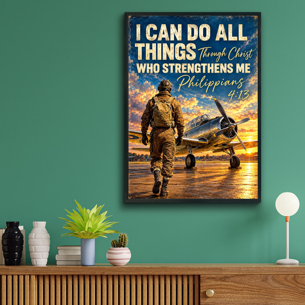 Philippians 4:13 Aviation Poster, Pilot Wall Art, Christian Faith Gift (Printed)