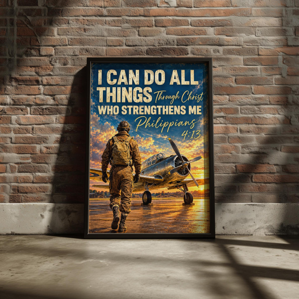 Philippians 4:13 Aviation Poster, Pilot Wall Art, Christian Faith Gift (Printed)