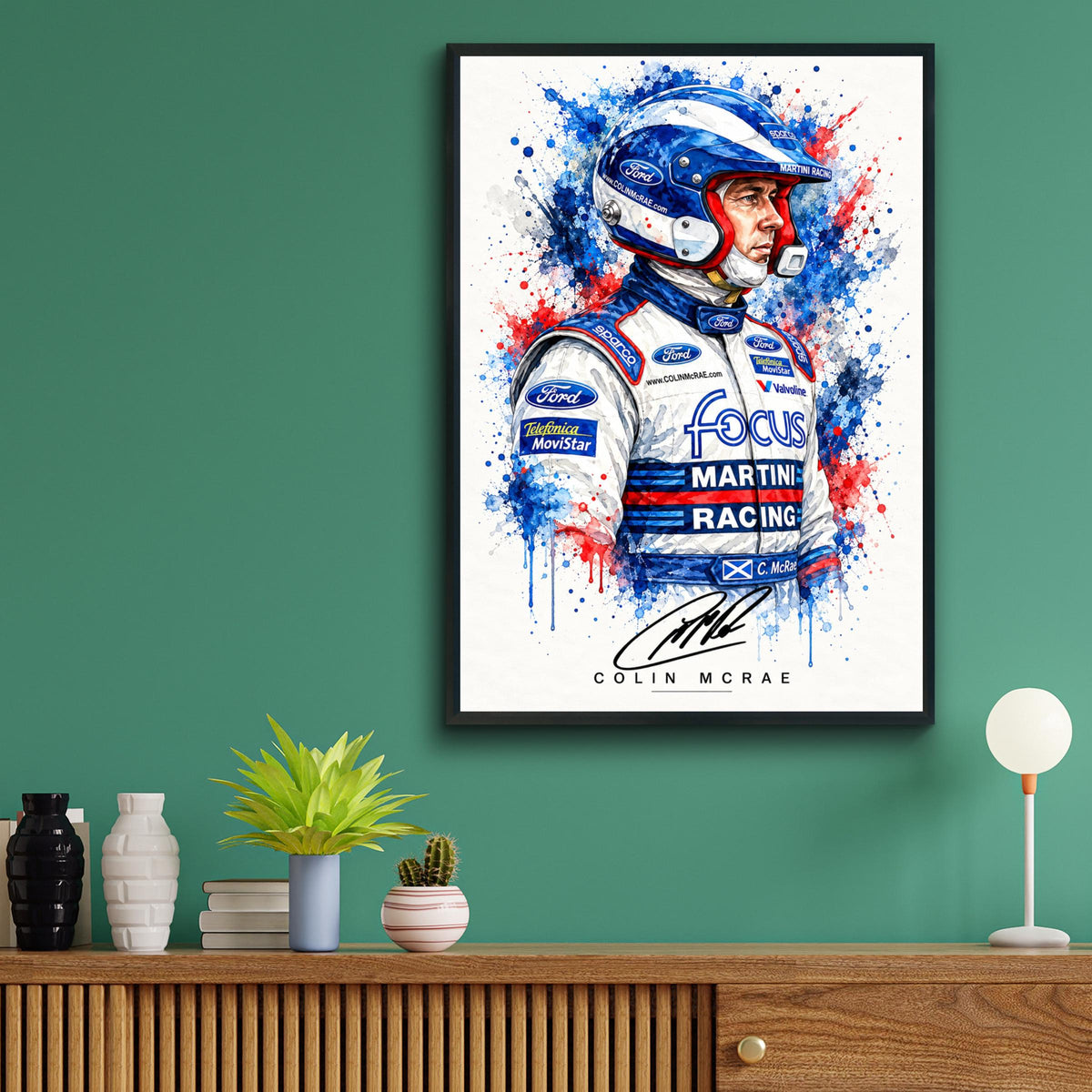Colin McRae Martini Racing Poster, Ford Focus WRC Watercolour Splash Art (A4)