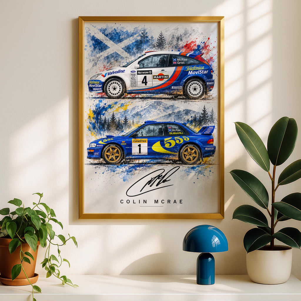Colin McRae Rally Car Poster, Subaru Impreza Ford Focus WRC Print (Watercolour Style)