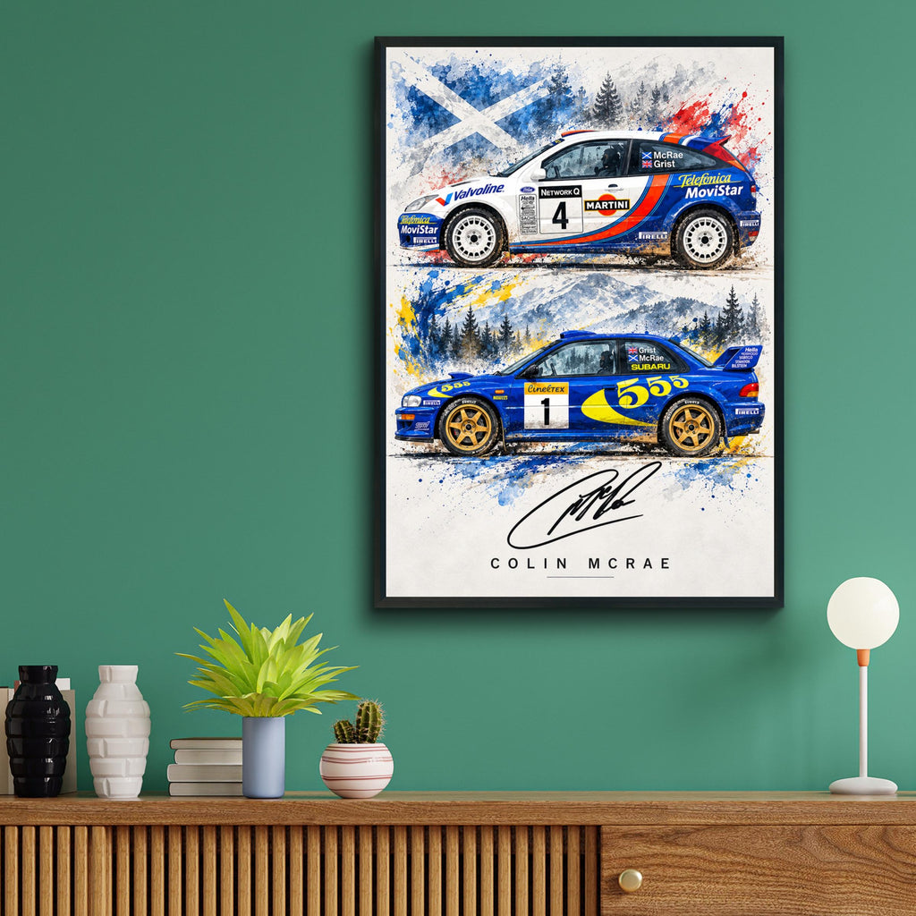 Colin McRae Rally Car Poster, Subaru Impreza Ford Focus WRC Print (Watercolour Style)