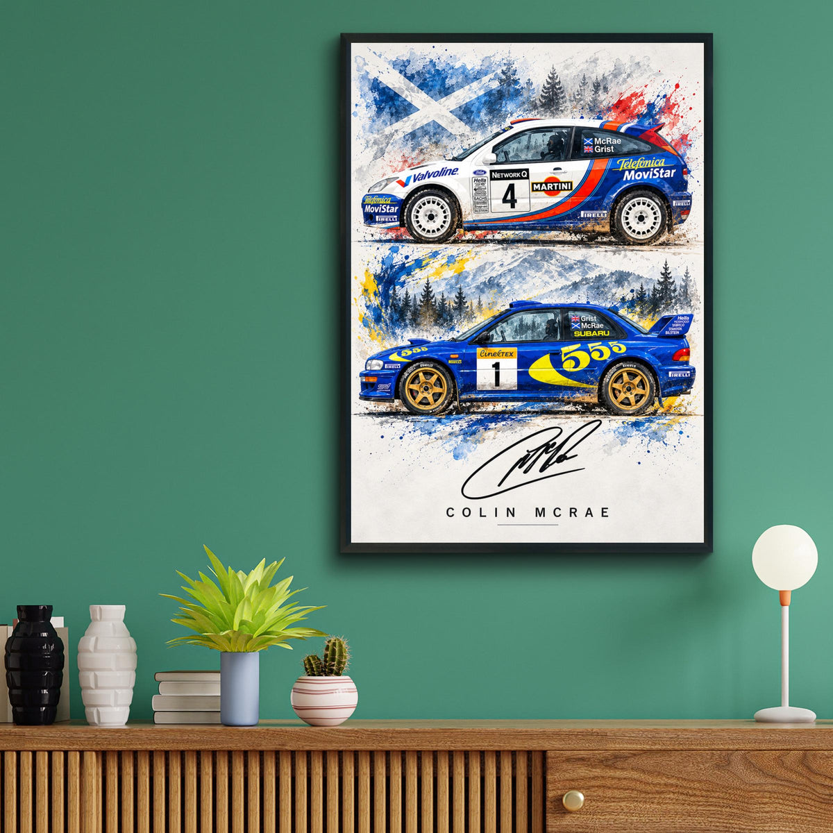 Colin McRae Rally Car Poster, Subaru Impreza Ford Focus WRC Print (Watercolour Style)