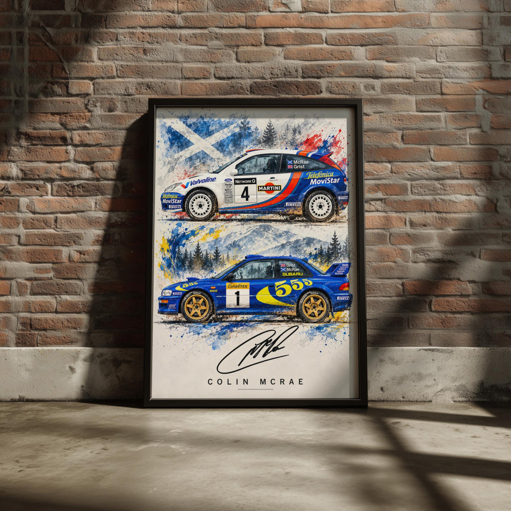 Colin McRae Rally Car Poster, Subaru Impreza Ford Focus WRC Print (Watercolour Style)