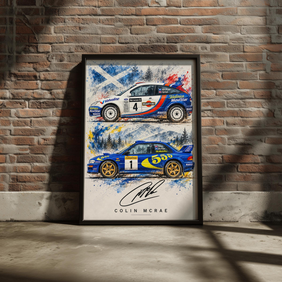 Colin McRae Rally Car Poster, Subaru Impreza Ford Focus WRC Print (Watercolour Style)