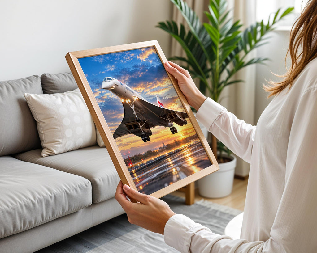 Concorde Takeoff Poster, British Airways Supersonic Jet, Sunset Runway (Aviation Print)