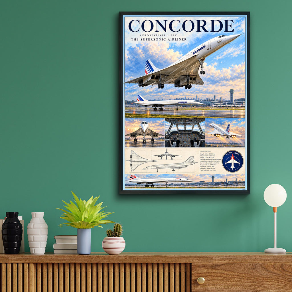 Concorde Supersonic Airliner Poster, Air France British Airways Aviation Art (Print)