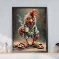 Grumpy Rooster Coffee Poster, Funny Kitchen Wall Art, Quirky Animal Decor (A4 Print)