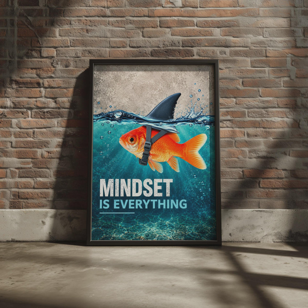Mindset Is Everything Poster, Goldfish Shark Fin Wall Art, Motivational Quote Print (Physical)