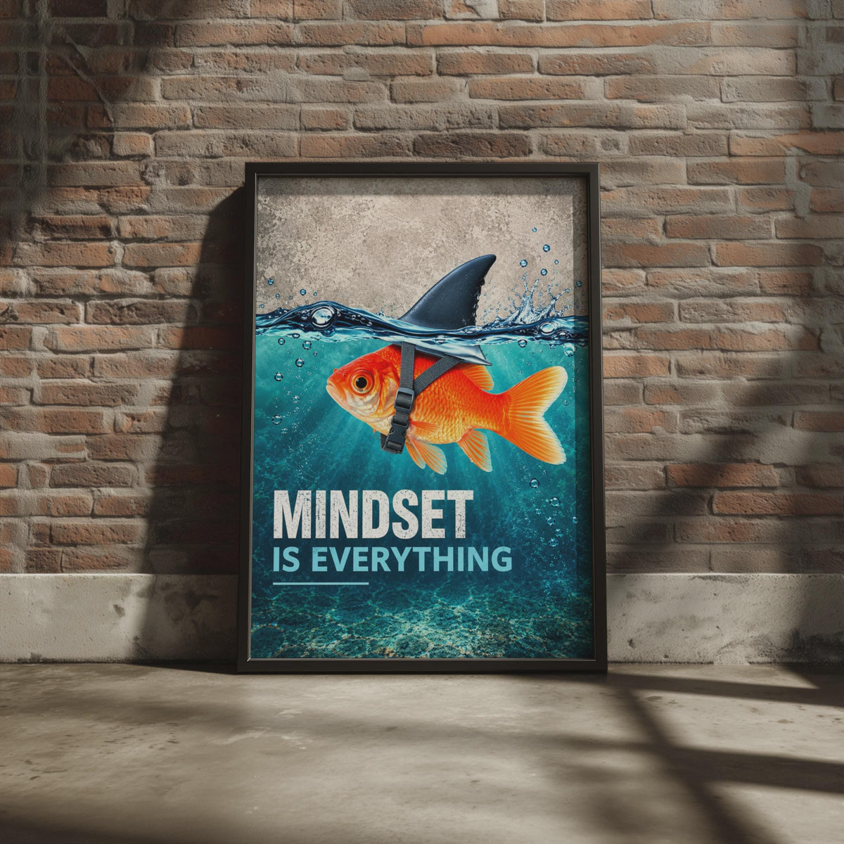 Mindset Is Everything Poster, Goldfish Shark Fin Wall Art, Motivational Quote Print (Physical)