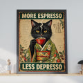 Vintage Black Cat Kimono Espresso Poster, Retro Coffee Art Print (Physical)