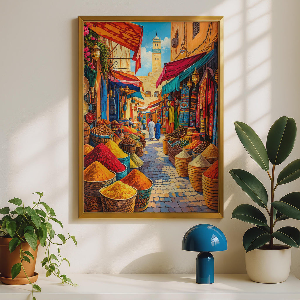 Moroccan Souk Wall Art Print, Vibrant Spice Market, North Africa Travel Decor (Poster)