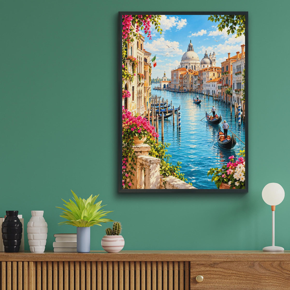 Venice Grand Canal Poster, Gondola Scene, Santa Maria della Salute, Italian Travel Art Print
