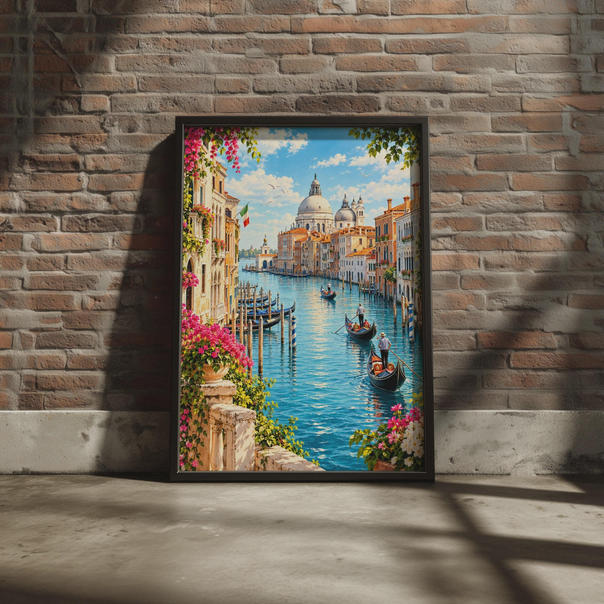 Venice Grand Canal Poster, Gondola Scene, Santa Maria della Salute, Italian Travel Art Print