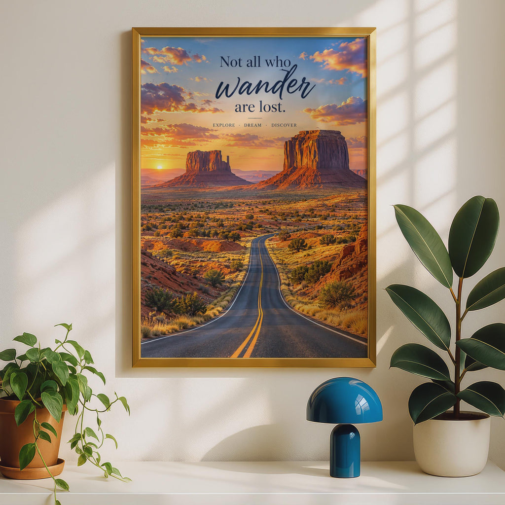 Not All Who Wander Poster, Monument Valley Desert Road Trip Art