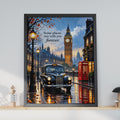 London Street Scene Poster, Black Taxi, Big Ben, Red Phone Box (A4)