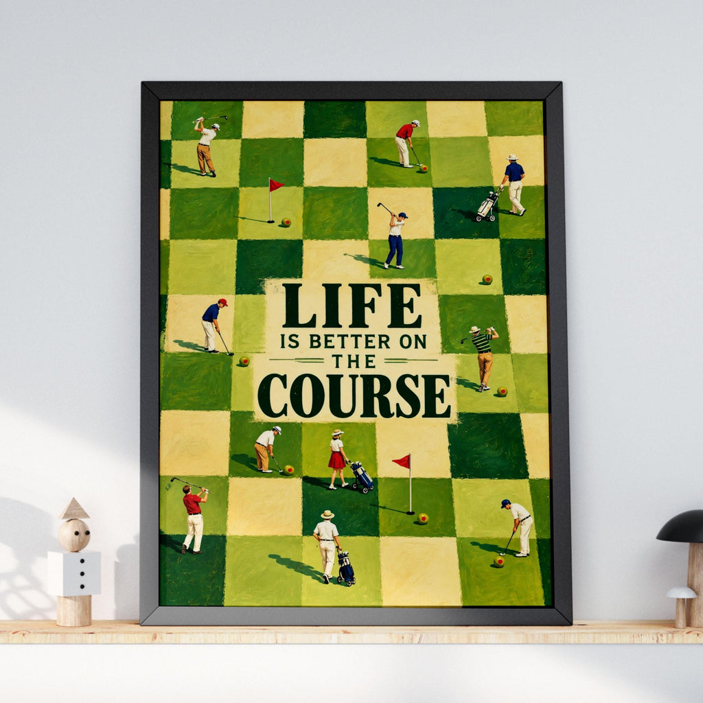 Retro Golf Poster, Life Is Better On The Course, Green Checkered Fairway Art (Print)