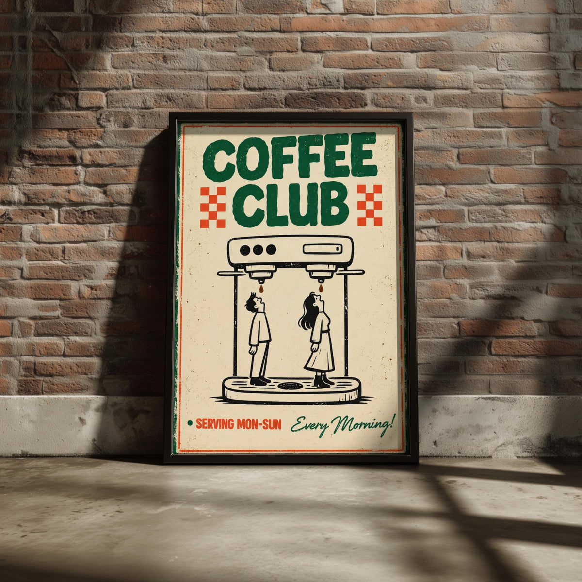 Retro Coffee Club Espresso Machine Poster, Vintage Cafe Wall Art (Print)