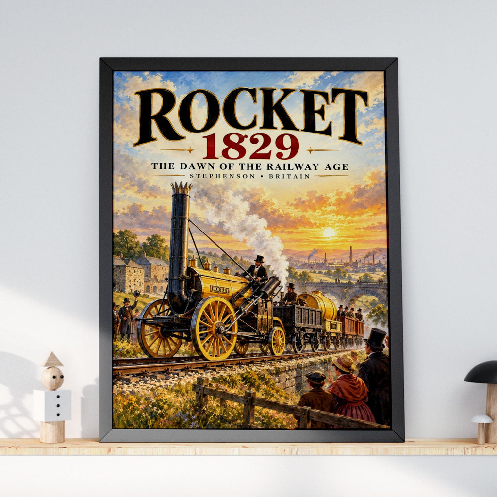 Stephenson's Rocket 1829 Steam Train Poster, Victorian Railway Art Print, Industrial Britain Wall Decor