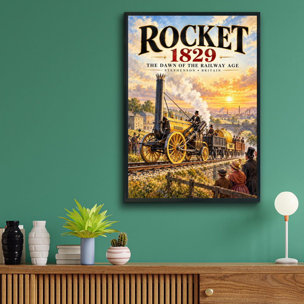 Stephenson's Rocket 1829 Steam Train Poster, Victorian Railway Art Print, Industrial Britain Wall Decor