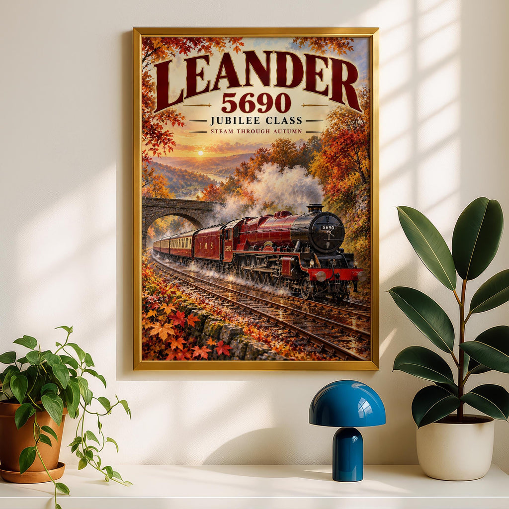 Leander 5690 Jubilee Class Steam Train Poster, Autumn Landscape Art Print (Digital Download)