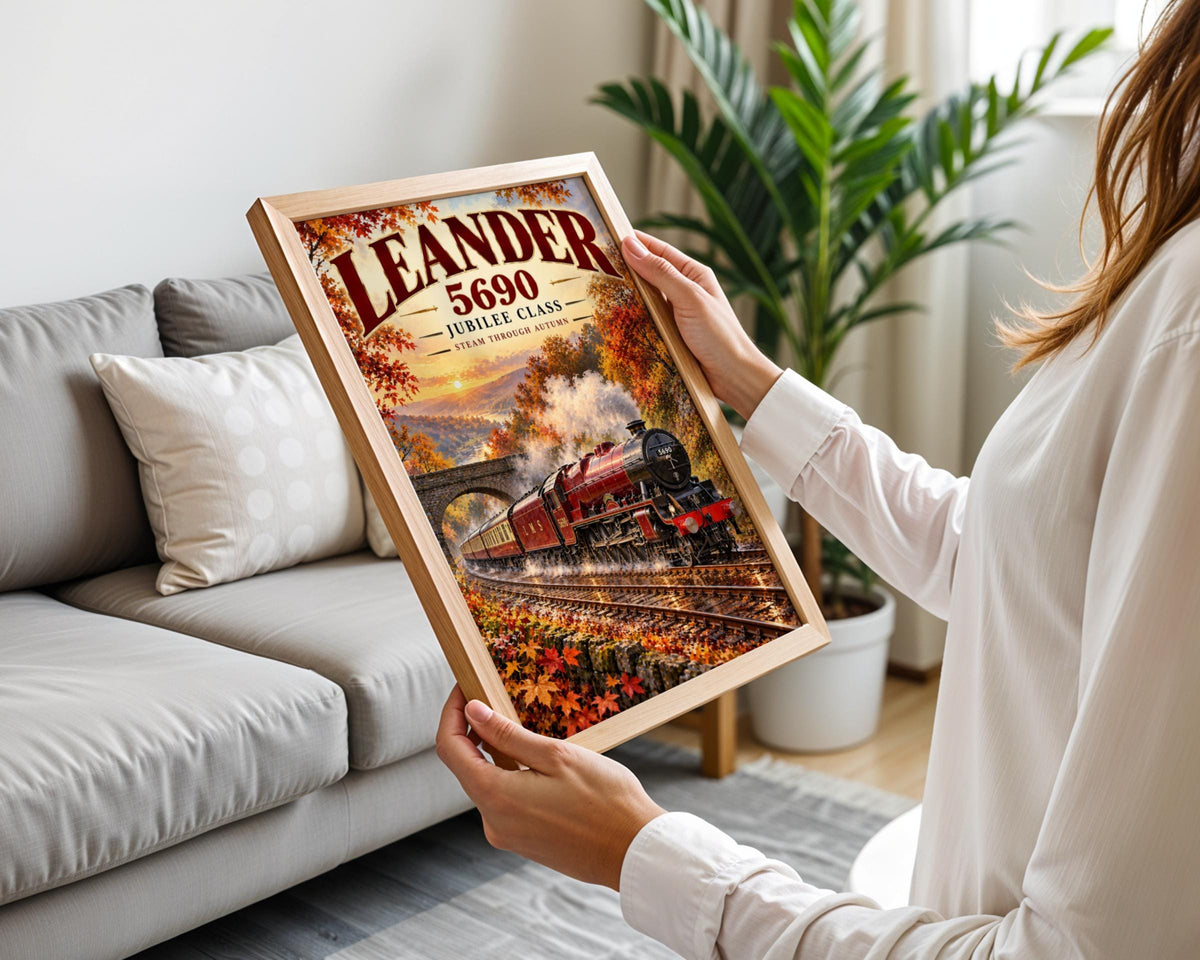 Leander 5690 Jubilee Class Steam Train Poster, Autumn Landscape Art Print (Digital Download)