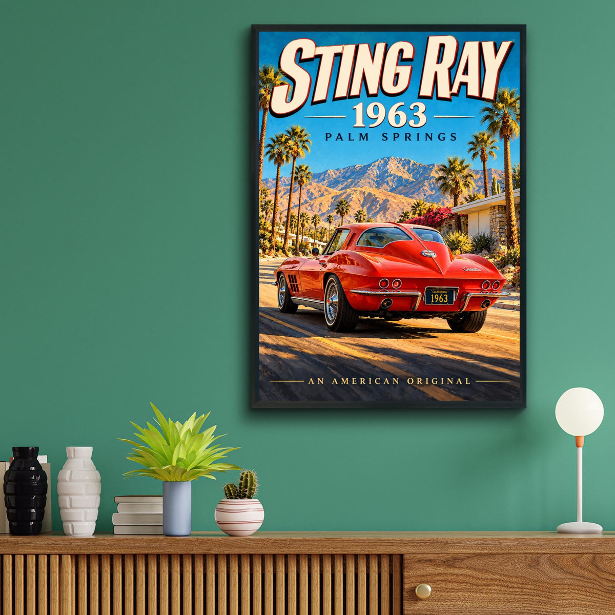 1963 Corvette Sting Ray Palm Springs Poster, Retro American Muscle Car Art (Print)