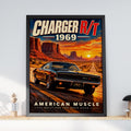 1969 Dodge Charger R/T Poster, American Muscle Car Art, Desert Sunset (Print)