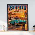 1957 Chevy Bel Air Route 66 Poster, Retro Gas Station, Desert Sunset (Physical Print)