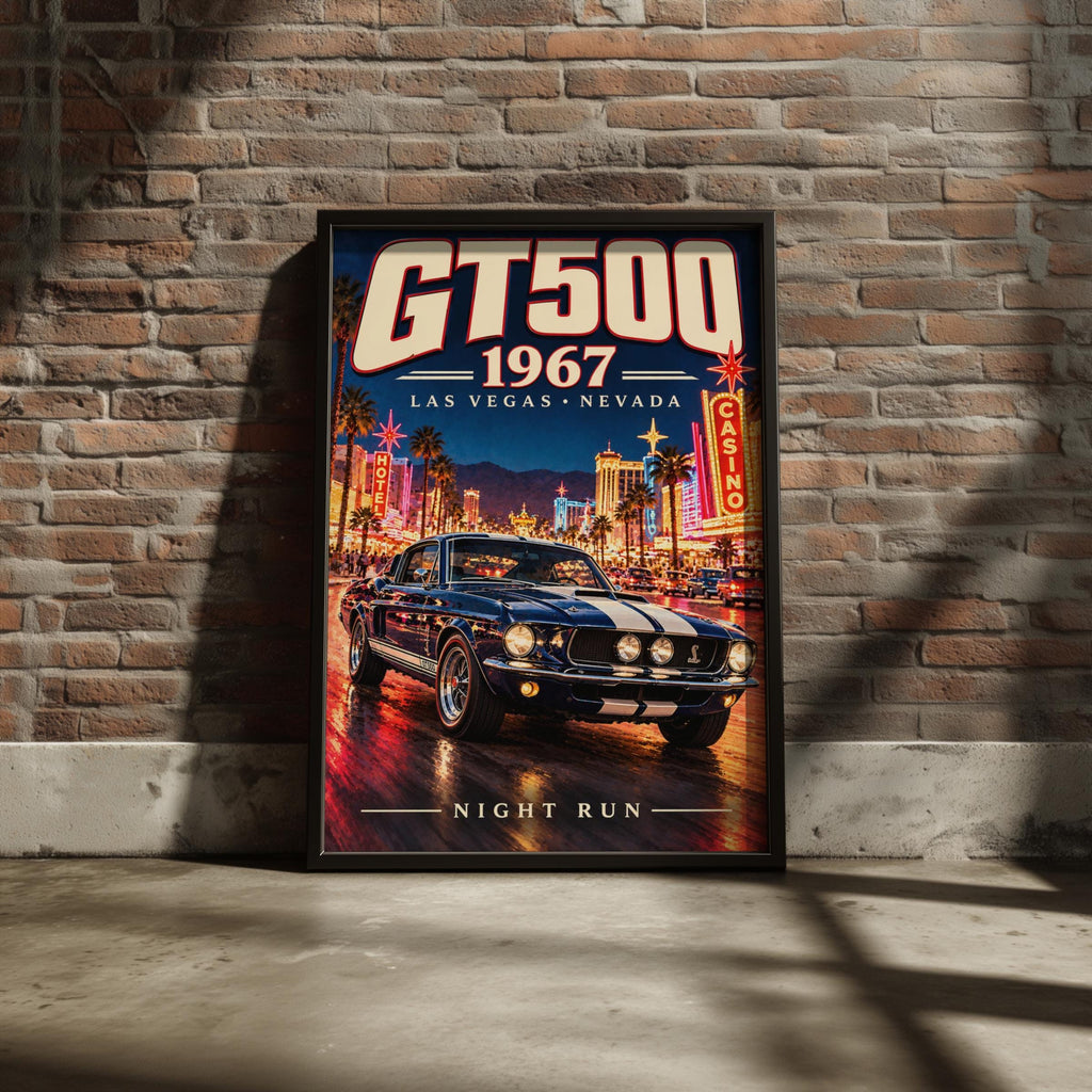 1967 Shelby GT500 Las Vegas Night Run Poster, Retro Muscle Car Wall Art (Print)