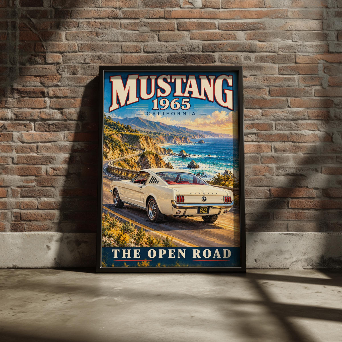 1965 Ford Mustang Fastback Poster, California Coastal Road Art (Printed Poster)