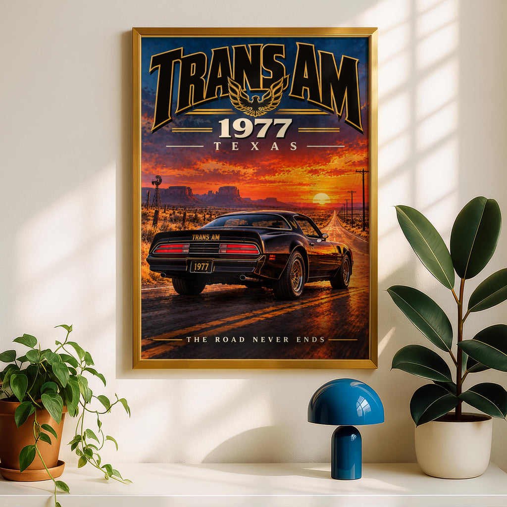 1977 Pontiac Trans Am Poster, Texas Sunset Muscle Car Art (Print)