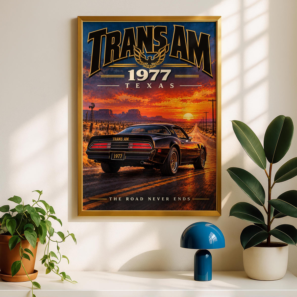 1977 Pontiac Trans Am Poster, Texas Sunset Muscle Car Art (Print)