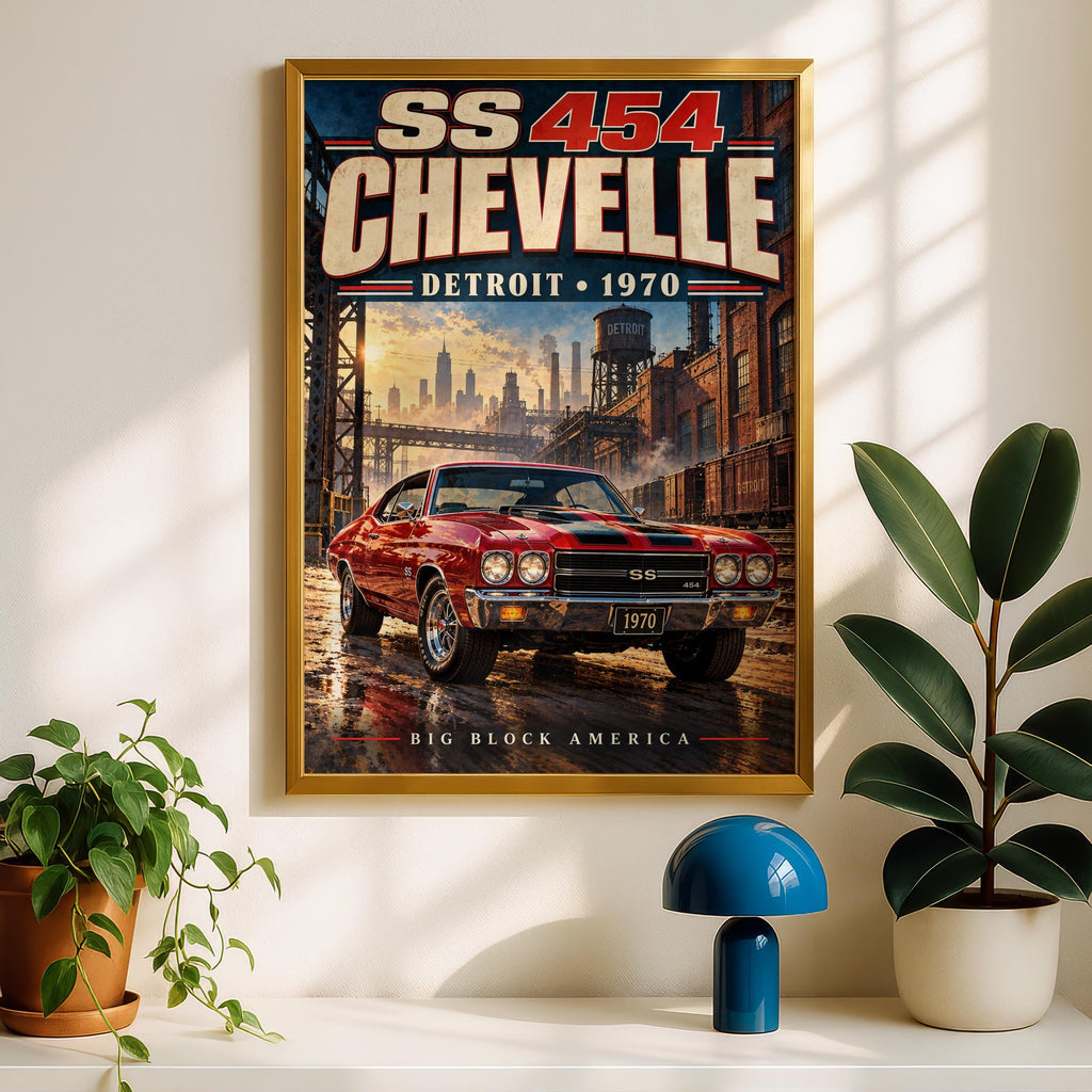 1970 Chevelle SS454 Muscle Car Poster, Detroit Big Block America Print (Physical)
