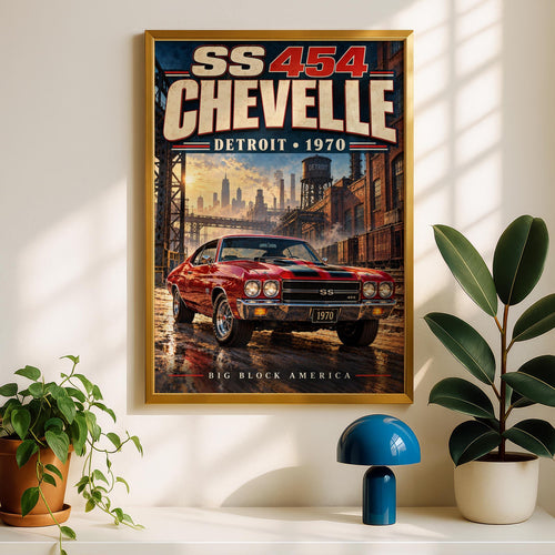 1970 Chevelle SS454 Muscle Car Poster, Detroit Big Block America Print (Physical)
