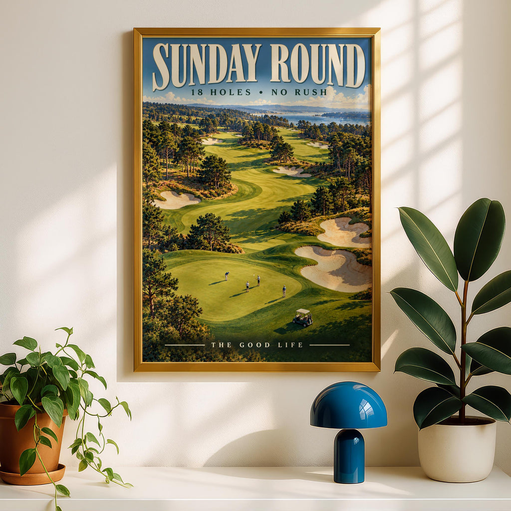 Sunday Round Golf Course Poster, 18 Holes No Rush Print, Vintage Style Golfer Gift