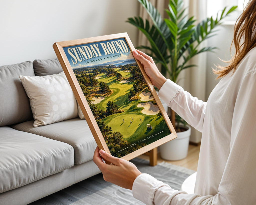 Sunday Round Golf Course Poster, 18 Holes No Rush Print, Vintage Style Golfer Gift