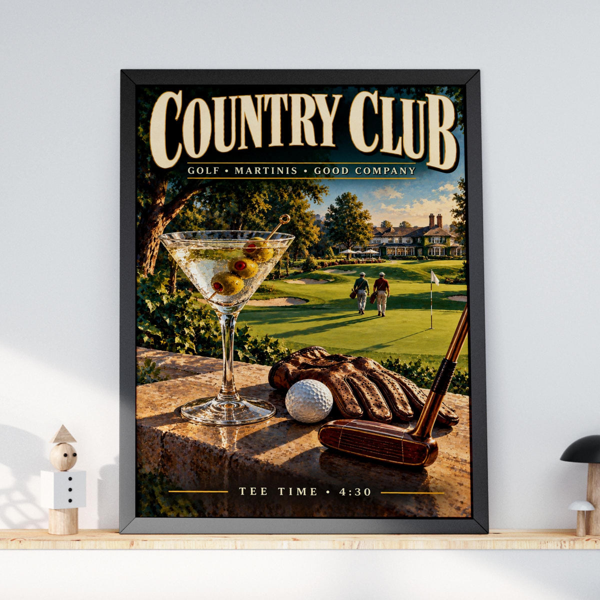 Vintage Country Club Golf Martini Poster, Retro Golfer Bar Decor (Printed)