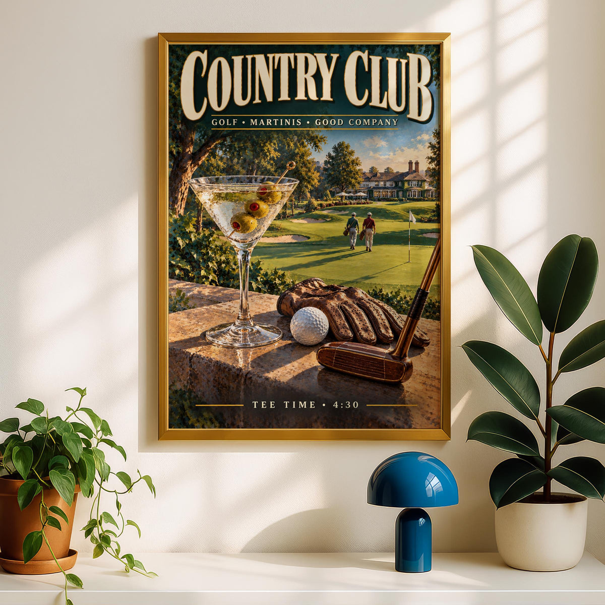 Vintage Country Club Golf Martini Poster, Retro Golfer Bar Decor (Printed)