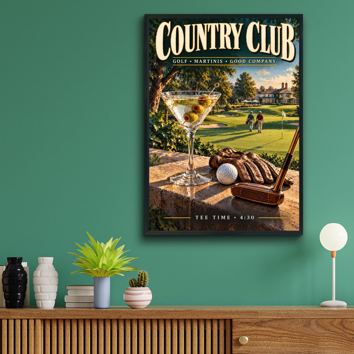 Vintage Country Club Golf Martini Poster, Retro Golfer Bar Decor (Printed)