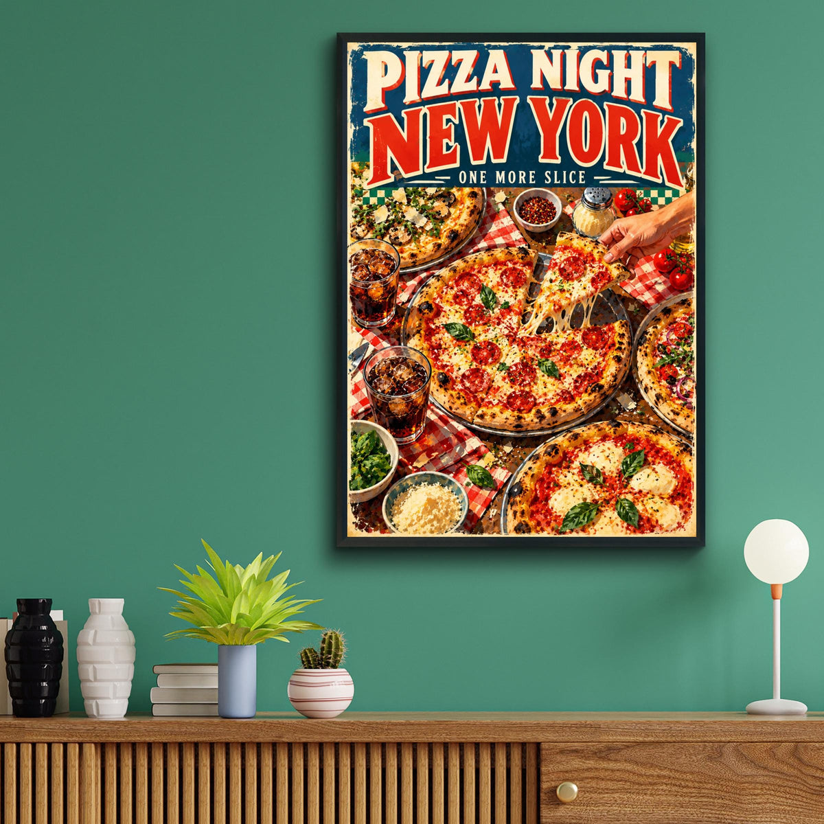 NYC Pizza Night Poster, Retro Italian Food Art Print (Digital Download)