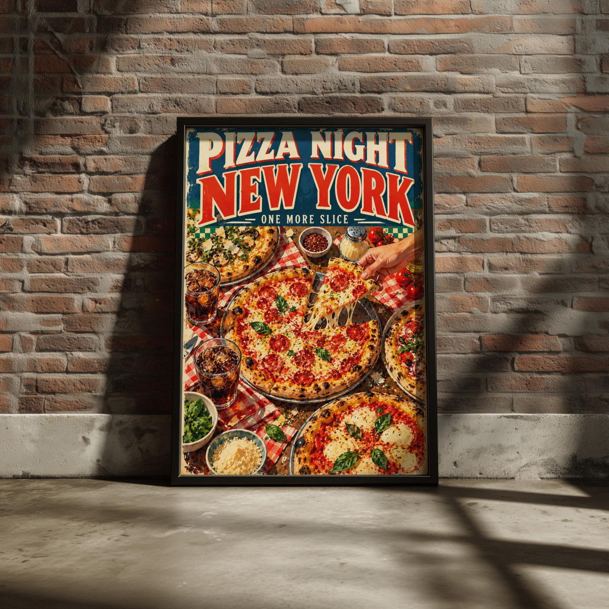 NYC Pizza Night Poster, Retro Italian Food Art Print (Digital Download)