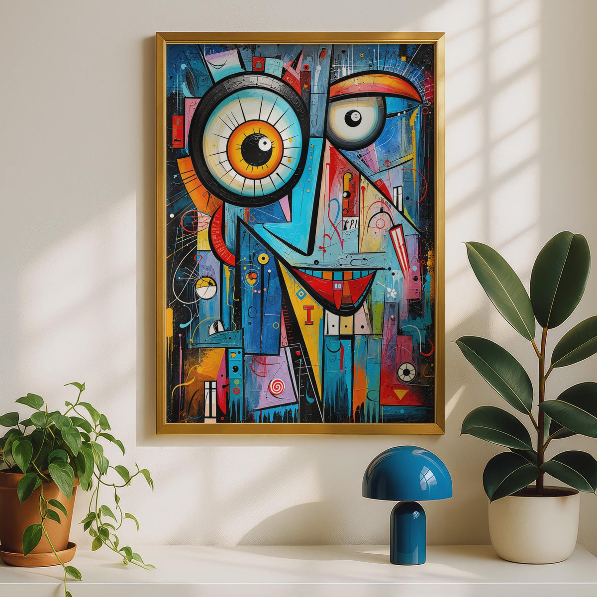 Abstract Cubist Face Poster, Bold Graffiti Style, Pop Art Wall Decor