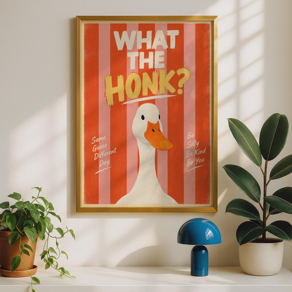 Funny Goose Poster, Retro Striped Wall Art, Be Silly Be Kind Quote Print