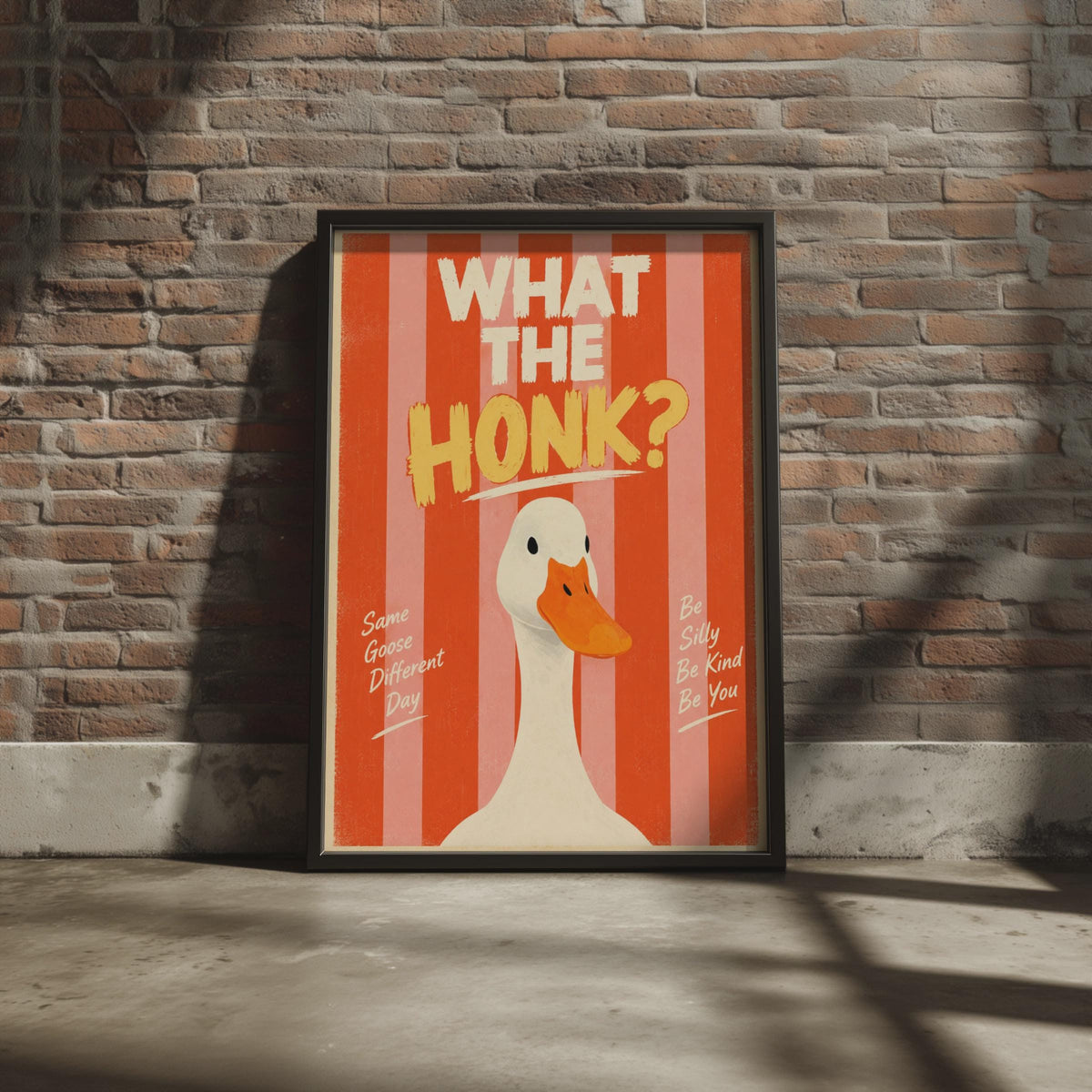 Funny Goose Poster, Retro Striped Wall Art, Be Silly Be Kind Quote Print