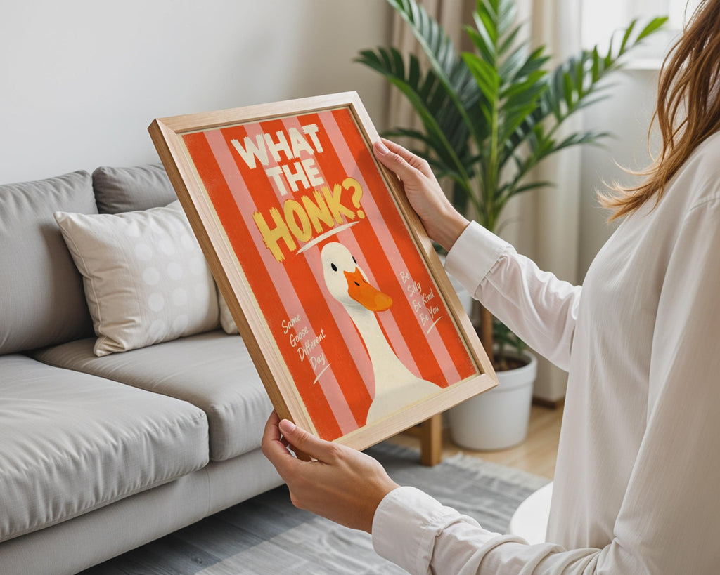 Funny Goose Poster, Retro Striped Wall Art, Be Silly Be Kind Quote Print