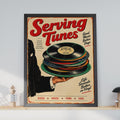 Serving Tunes Vinyl Record Poster, Retro Music Lover Wall Art (A4)