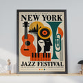 New York Jazz Festival Poster, Retro Music Wall Art, NYC Skyline Print (Mid-Century Style)